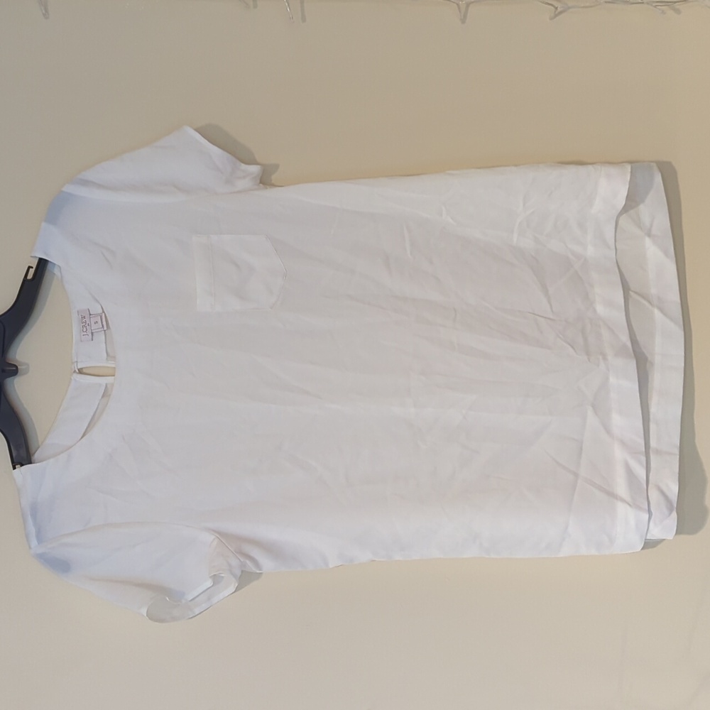 J. Crew White Sheer Short Sleeve Pocket Blouse Scoop Neck Top Size S